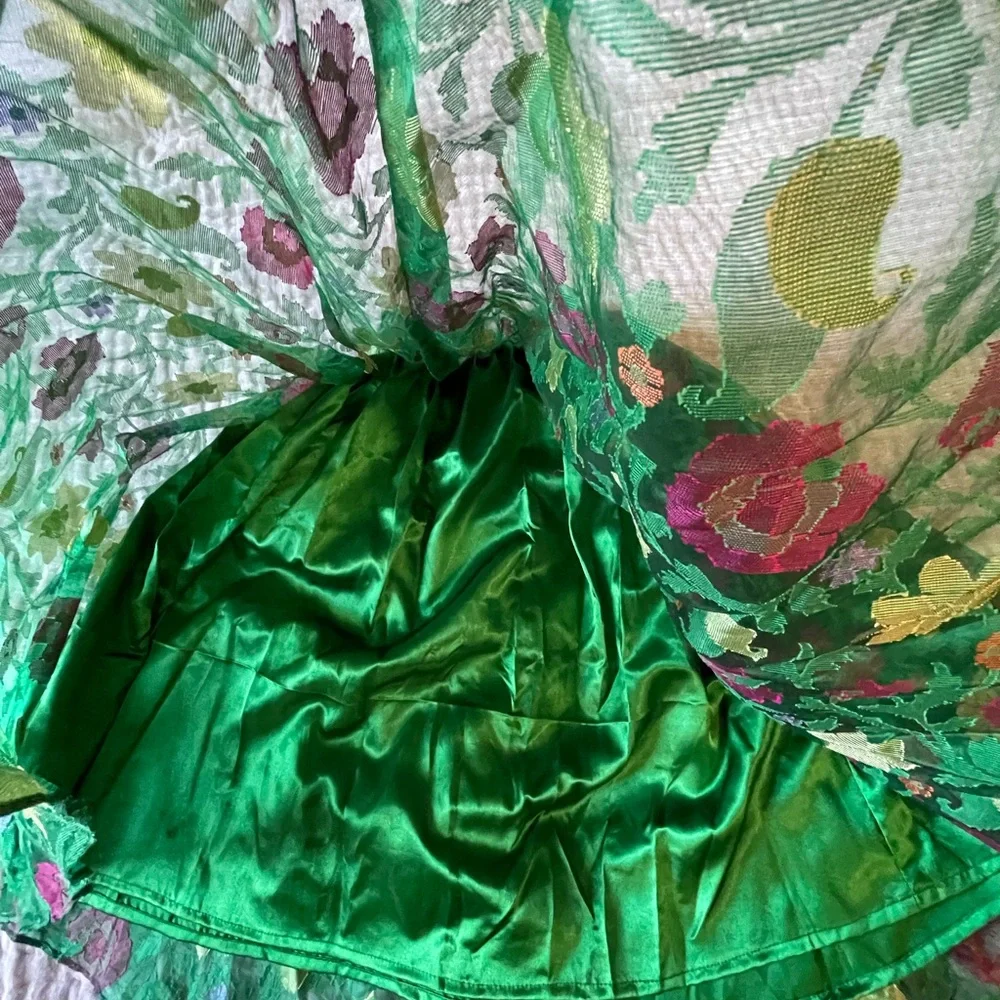 Girls Green Gold Lotus Fairy Princess Full Spin Skirt Costume Dance Tea Party